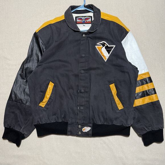 Vintage Jeff Hamilton NHL Pittsburgh Penguins Leather Varsity Jacket Large USA - Picture 3 of 12